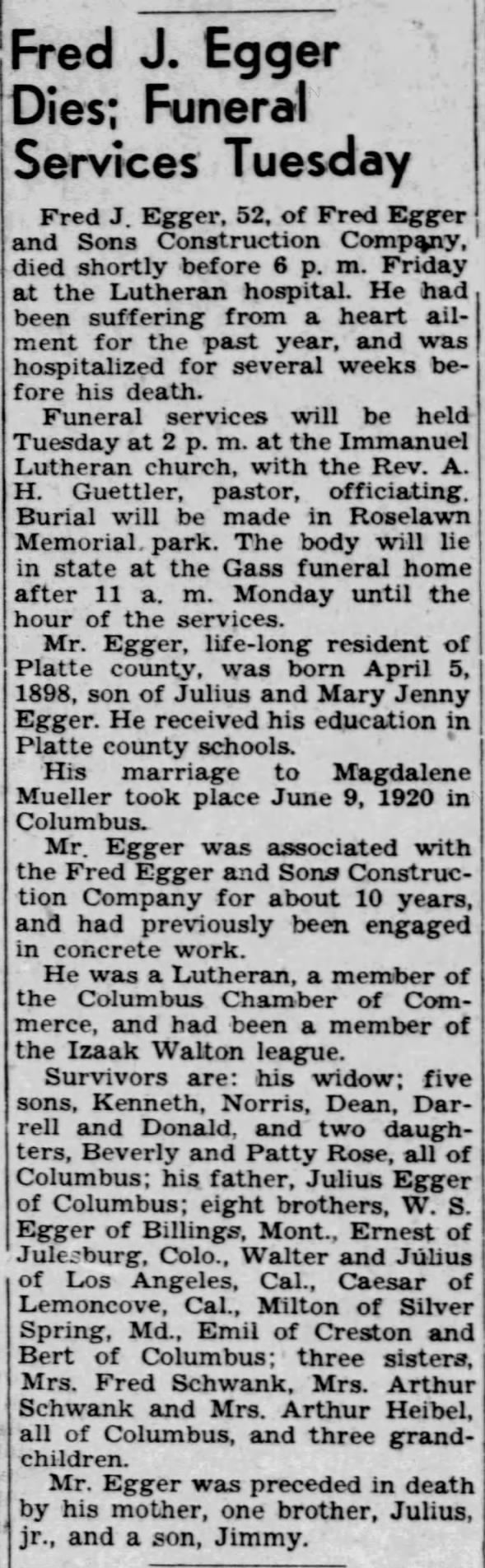 Fred Egger obituary